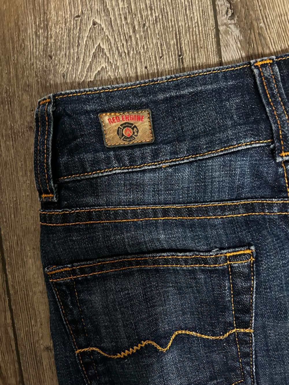 Vintage Red Engine Dark Wash Jean Denim A-Line Skirt - Picture 5 of 6
